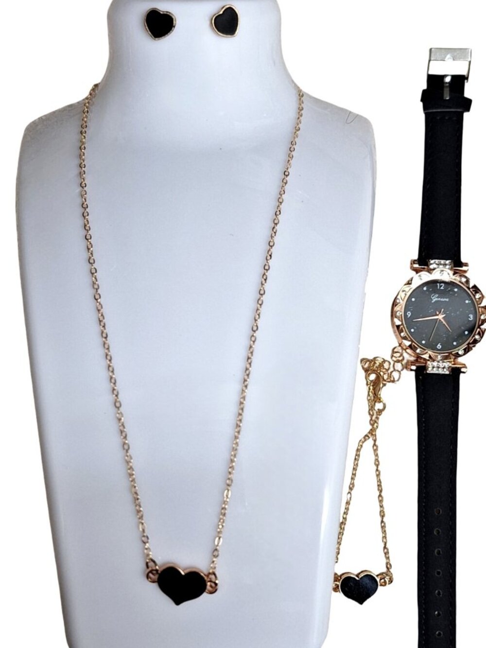 4 PC Beautiful Heart Shaped Jewelry and Watch Set